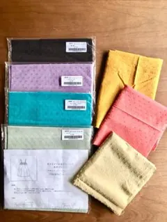 チェックアンドストライプ：ドットミニヨン：未使用品とハギレのセット