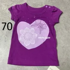 【新品タグ付】マリクレール ベビー服 70 Tシャツ パープル ハート 蝶 花柄のサムネイル