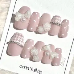 現品 ギャル量産型y2kフレンチガーリー ちゅるん ワンホンリボン ネイルチップ