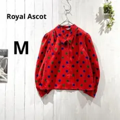 【ロイヤルアスコット】 レトロ ドット柄長袖ブラウス M 赤 花柄風 日本製