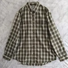 1732　G.H.BASS＆CO.　薄手長袖シャツ　L　緑　格子柄　US古着