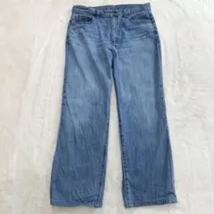 GU ハイライズストレートジーンズ L 344638 ライトブルー 裾直しあり