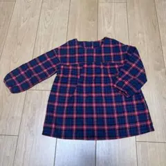 【未使用】無印良品　ネイビー・レッド ネルチェック柄 長袖ブラウス　100cm