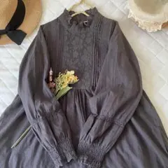 サマンサモスモス★ｓｍ2★チャコール⋆レース襟*ドビーレース張りワンピース