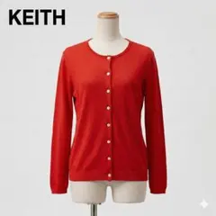 KEITH キース ウール100% クルーネック カーディガン 赤 9号 Mのサムネイル