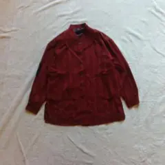 vintage レトロ ワインレッド ストライプ 時計 刺繍 日本製 古着 F