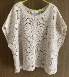 KAKELA&TRANQUIL アイボリー 花柄レース 透かし編み　ベスト