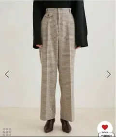 洗えるストレートパンツ　ブラウンチェック柄