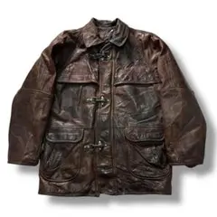 ユーロ ヴィンテージ レザーファイヤーマンジャケット コート 古着 ブラウン