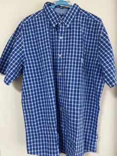CHAPS半袖シャツ XL 青と白のチェック柄