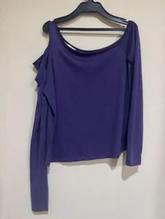 【美品】H&Mエイチアンドエム 長袖アシンメトリー オフショルダー カットソー紫