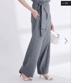 リネンライクハイウエストラップワイドパンツ　ユアーズ　S