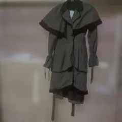 ブラウン チェック柄 ロングコート Mサイズ