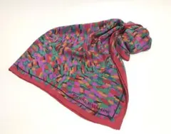 ピエール バルマン スカーフ 総柄 シルク100% 赤 レッド系 × パープル系