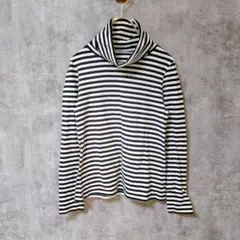 【美品】(S) アース 長袖カットソー ボーダー タートルネック レディース