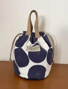 ハンドメイド作家　お弁当袋　ランチバッグ　ドット柄水玉ネイビーホワイトブルー青