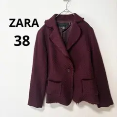 美品 ZARA WOMAN ザラウーマン 38 ボルドー ツイードジャケット