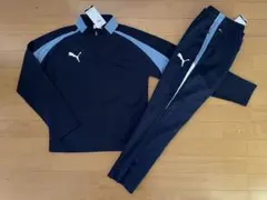 新品未使用 150 プーマ 高機能素材 快適トレーニング上下 紺 サッカー