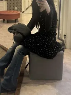 黒の水玉模様キャミワンピース