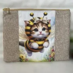 [461]みつばち猫ちゃん♡フラットポーチふ