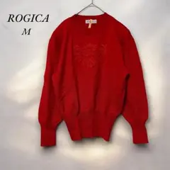 《ロジカ》ROGICA 美品　ウール100%刺繍レッド ニットセーターMレッド