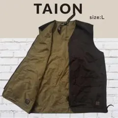 TAION リバーシブル ミリタリーベスト 黒×カーキ アジアL（M相当）