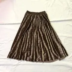 ブラウン ドット柄 フレアスカート 秋服 プリーツスカート 光沢感 裏地あり