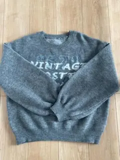 レディース　クルーネックニットトップス　グレー　サイズL