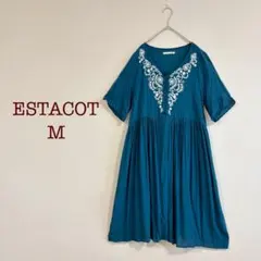 ESTACOT ティール 半袖Ｖネックワンピース （Mサイズ）羽織り