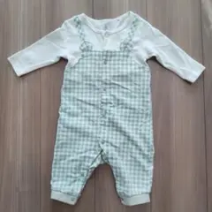 ベビーロンパース 70 西松屋 緑チェック　春秋