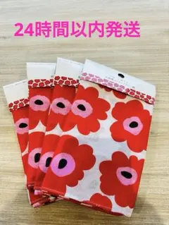 Seria 手ぬぐい風タオル 北欧風プリティフラワー柄 赤系　4枚セットのサムネイル