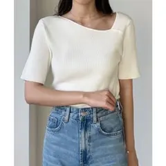 ルエレ Louere アシメネック半袖リブニット ホワイト (XL)のサムネイル