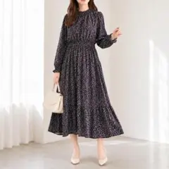 MAJESTIC LEGON ヴィンテージミニフラワーワンピ 花柄 ネイビー S