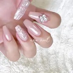 ツイード　ピンクベージュ　ネイルチップ【ワンホン 量産型 綺麗系 韓国】