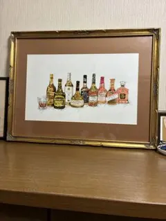 洋酒ボトル イラスト 額装 アート