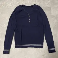 美品 N. ラメ ライン ヘンリーネック ブラウス シャツ ニット ネイビーのサムネイル