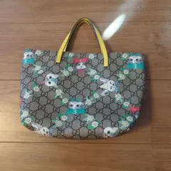 美品GUCCI GGスプリーム 猫 花柄 トートバッグ