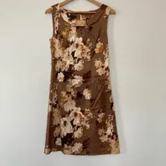 【美品】TALBOTS タルボット　4 花柄 ノースリーブワンピース ブラウンのサムネイル