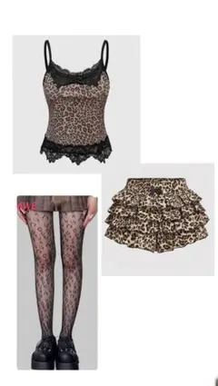 ヒョウ柄タンクトップ ミニスカート タイツ JKコスプレ アニマル