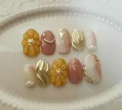 【No.82オーダー専用】ぷっくりフラワーニュアンスネイル成人式結婚式前撮り