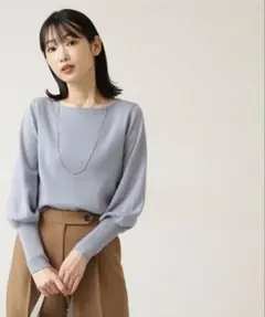 NATURAL BEAUTY BASIC 総針 マトンスリーブニット ブルー M