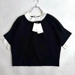 新品タグ付 白タグMax Mara バイカラー ニットカーディガン L 黒 白のサムネイル