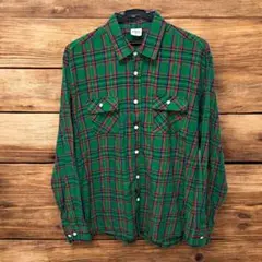 古着　チェック柄　メンズ　長袖シャツ　ナンバリング　クリスマスカラー　M