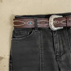 ウエスタンベルト スタッズベルト 茶 ブラウン y2k アメカジ ターコイズ