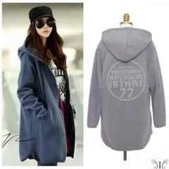 セール中！大きいサイズ☆クールなバックプリント♪ジップパーカーワンピース