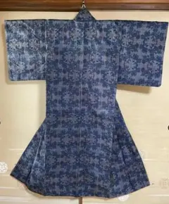 大島紬　袷　着物　古着　花柄のサムネイル