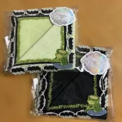 【未開封品】近沢レースタオルハンカチかっぱ(イエローグリーン・ブラック) 2枚組
