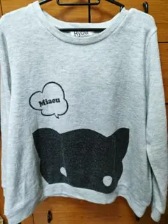 黒猫プリント　ニット　セーター　モスグリーン