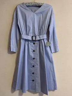 【新品未使用】ナチュラルビューティーベーシック ベルトワンピース 長袖S 水色