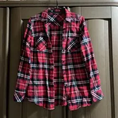赤と黒のチェック柄長袖シャツ　M ネルシャツ